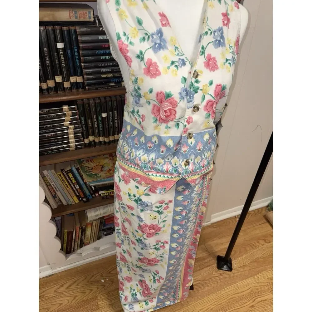 Vintage NWOT Vivaldi Jeanswear Floral Vest Skirt Set USA Made 90s Cottagecore